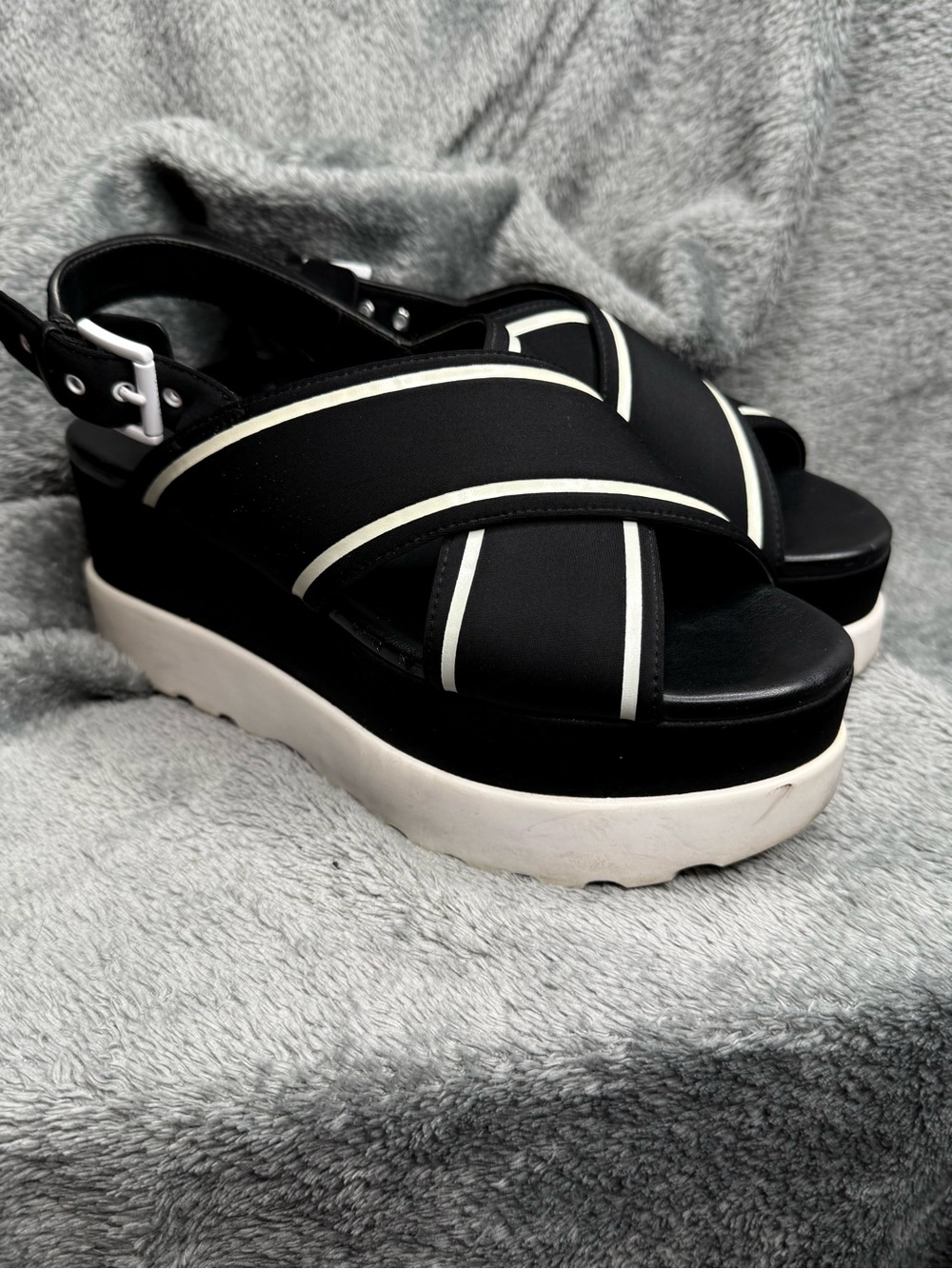 Michael Kors Black and White Platform Slingback Sandals